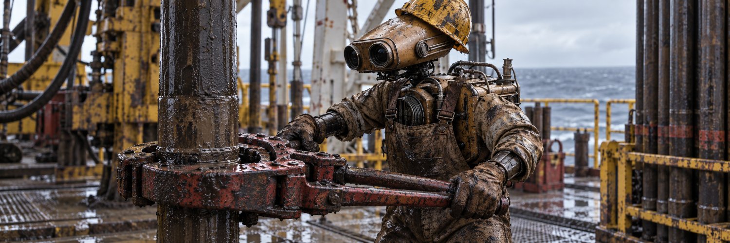 Pathfinder wearing a hard hat and operating offshore oil-drilling equipment